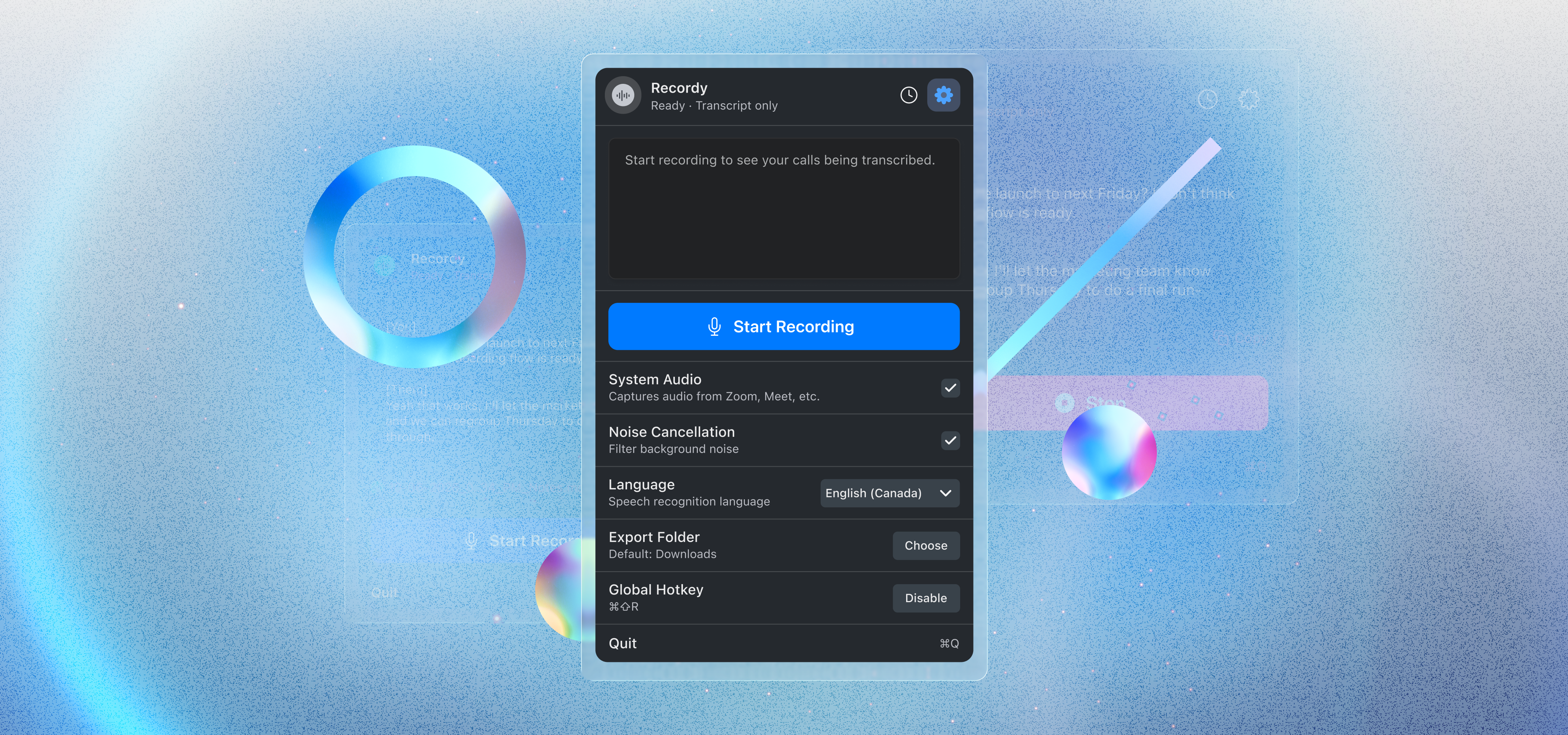 MacOS menu bar app for private, on-device meeting transcription.
